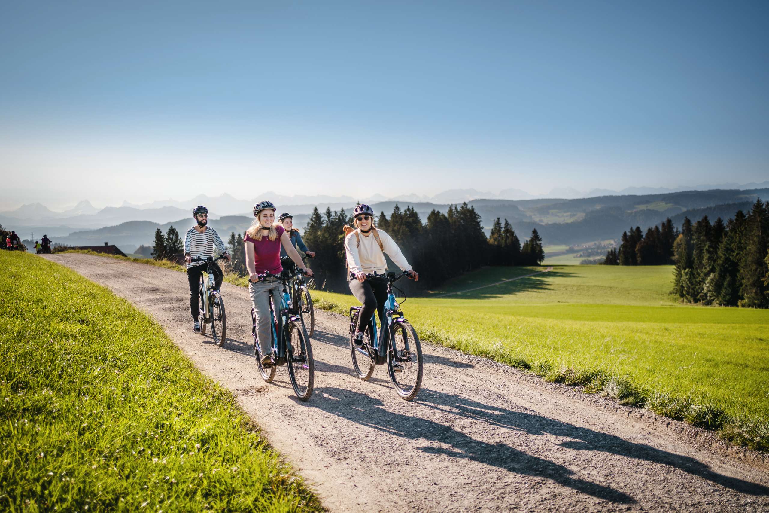 Alpen, E-Bike Tour, Emmental, grüne Wiese, Hügu Himu